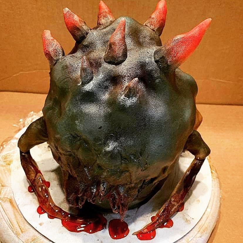 Sculpted spiky monster cake for a Halloween or gamer party