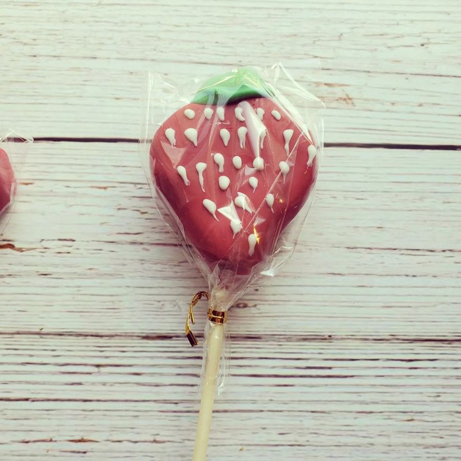 Strawberry shaped cake pop, individually wrapped