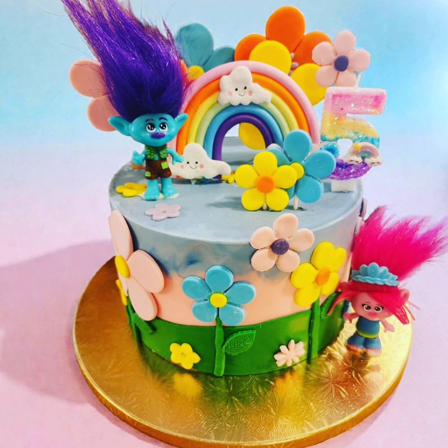 Trolls rainbow cake